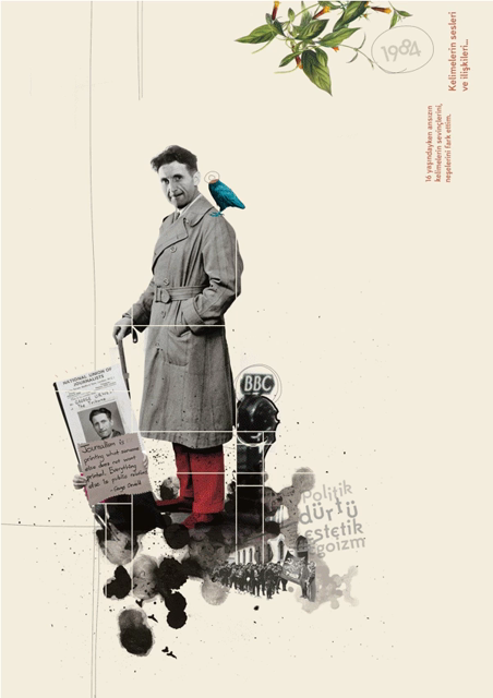 Gif of George Orwell and his book, 1984
