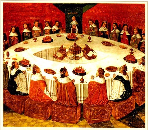 Nights of the Round Table: photograph of The Grail at the Center of Arthur's Round Table, from a 14th-century French manuscript.
