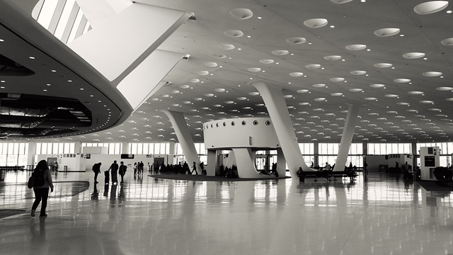 shot of the modern interior of the new extension to O'Hare airports's terminal 5