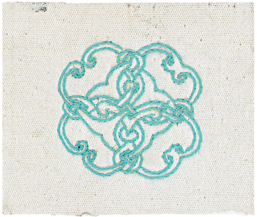 Alvard Amirian, â€œOrnamentâ€�, 2014, embroidery, 10 Ã— 12 cm // decorative ethnographic embroidery on a small canvas with light blue thread // Ð�Ð»Ð²Ð°Ñ€Ð´ Ð�Ð¼Ð¸Ñ€Ñ�Ð½, Â«ÐžÑ€Ð½Ð°Ð¼ÐµÐ½Ñ‚Â», 2014, Ð²Ñ‹ÑˆÐ¸Ð²ÐºÐ° Ð½Ð° Ñ…Ð¾Ð»Ñ�Ñ‚Ðµ, 10 Ã— 12 Ñ�Ð¼ // Ð²Ñ‹ÑˆÐ¸Ñ‚Ñ‹Ð¹ Ð½Ð° Ð¼Ð°Ð»ÐµÐ½ÑŒÐºÐ¾Ð¼ Ñ…Ð¾Ð»Ñ�Ñ‚Ðµ Ð³Ð¾Ð»ÑƒÐ±Ð¾Ð¹ Ð½Ð¸Ñ‚ÑŒÑŽ Ñ�Ð»ÐµÐ¼ÐµÐ½Ñ‚ Ñ‚Ñ€Ð°Ð´Ð¸Ñ†Ð¸Ð¾Ð½Ð½Ð¾Ð³Ð¾ ÑƒÐ·Ð¾Ñ€Ð°