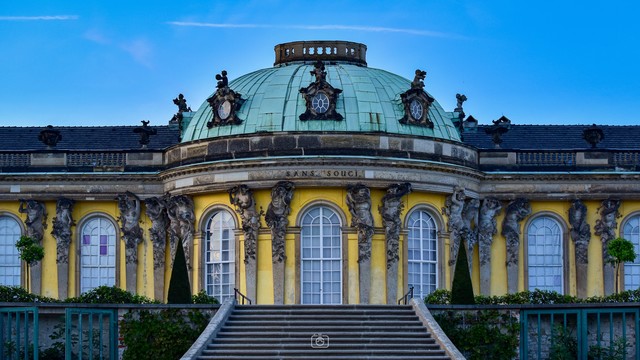 Front view of Sanssouci Palace, Potsdam in evening light