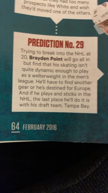 2016 prediction about Brayden Point