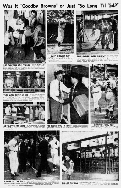 A full page of photographs of the last Browns game in St. Louis, published by the Post-Dispatch on Sept. 28, 1953. Here’s a link: https://rb.gy/x9jpz