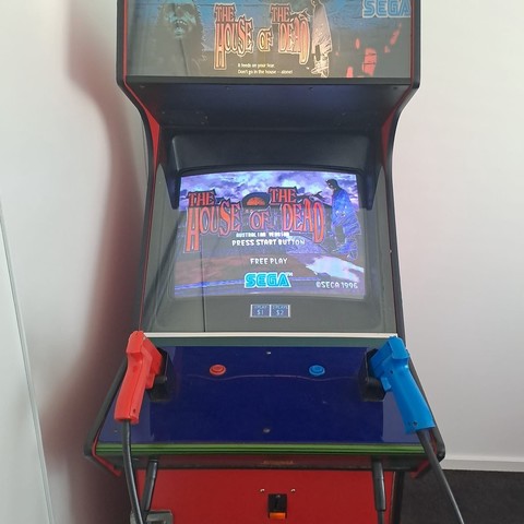 Front view of the Sega arcade light gun game "House of the Dead"