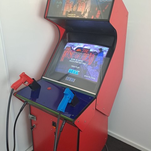 Side view of the Sega arcade light gun game "House of the Dead"