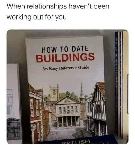 When relationships haven't been working out for you
*A book called "How to Date Buildings: An Easy Reference Guide"*