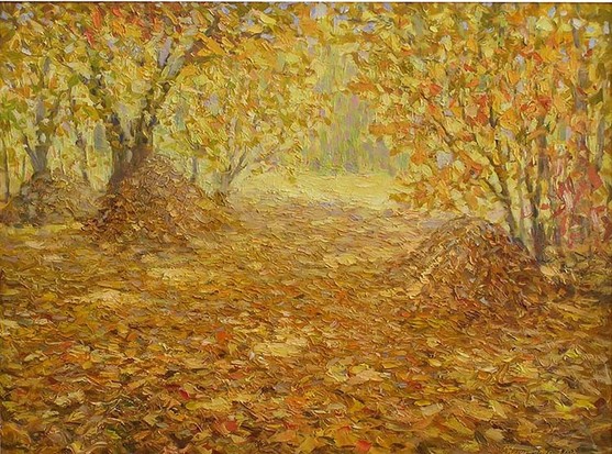 Impressionist painting of the autumn garden.