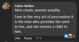 Adam Walker
Men create, women amplify.

Even in the very act of procreation it is the man who provides the seed to her, and she returns a child to him.