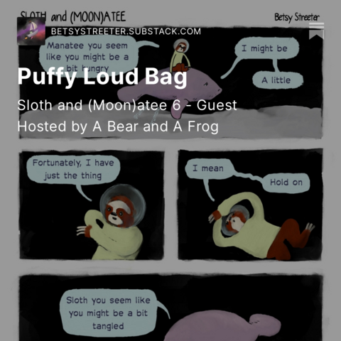 Graphic promoting a Substack newsletter, showing a portion of a comic entitled Sloth and Manatee