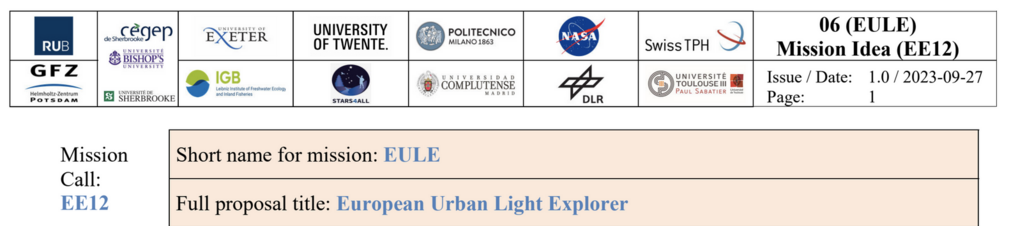 Title page of our proposal for a "European Urban Light Explorer"