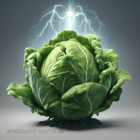 An image generated by Stable Diffusion, with the prompt "Video game screenshot of a cabbage, gothic, god rays, 4k resolution, uhd"