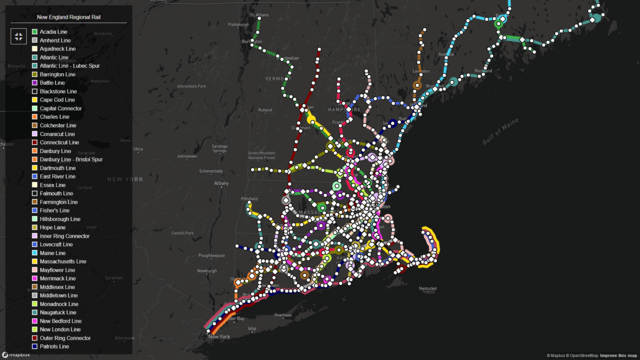 Expansive theoretical regional rail map of New England
