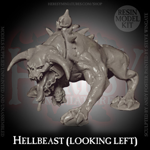 Hellbeast looking left, with spiked collar and heads decorating it
