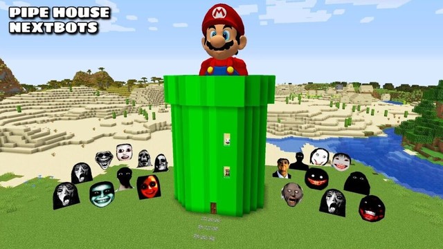 SURVIVAL MARIO PIPE HOUSE WITH 100 NEXTBOTS in Minecraft - Gameplay - Coffin Meme