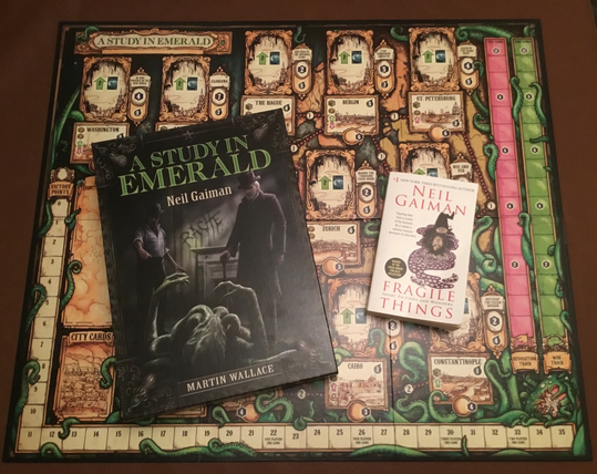 A Study in Emerald (first edition) board game with the Fragile Things book by Neil Gaiman that included the original short story that inspired the game.