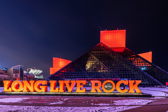 The Rock & Roll Hall of Fame at night
