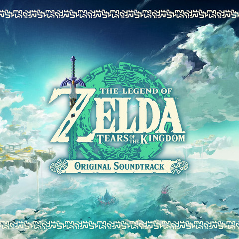 The album cover features a classic Tears of the Kingdom logo with an added banner that reads â€œOriginal Soundtrackâ€� in the same style. It its overlayed on a top-down view of Hyrule with sky islands as seen on the gameâ€™s cover.
