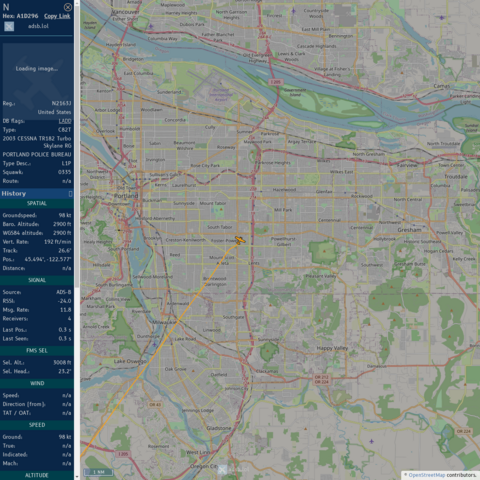 a bot-generated map of Portland Oregon, showing a flight track