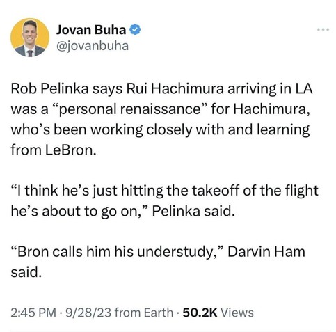 LeBron Calls Rui Hachmura His “Understudy”