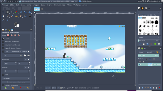 Recorte de pantalla de SuperTux en Gimp para su posterior colocación en Inkscape