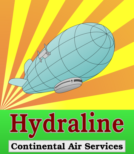 Art of an old-fashioned-looking advertising poster featuring a rigid airship flying away from a highly-stylized sunset.

The poster is titled "Hydraline - Continental Air Services" on the bottom.