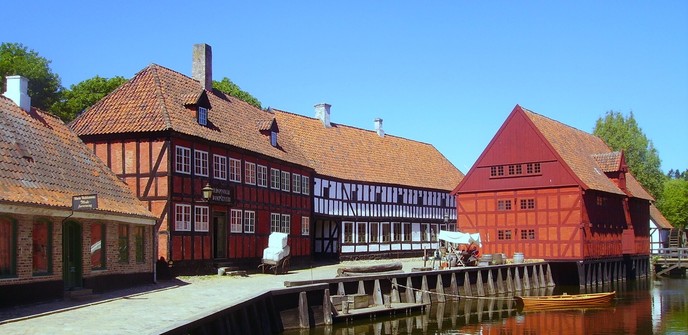 photograph of old-style Danish buildings on a waterfront