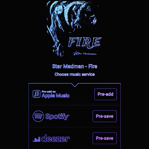 Screenshot of the pre-save link for “Fire” by Star Madman