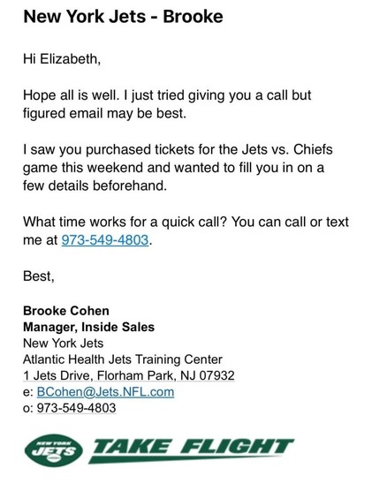Email from Jets