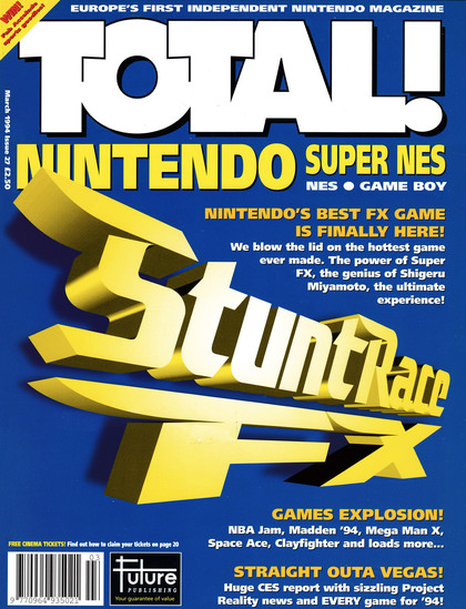 Front cover for Total! 27 - March 1994 (UK) featuring StuntRace FX on Super Nintendo