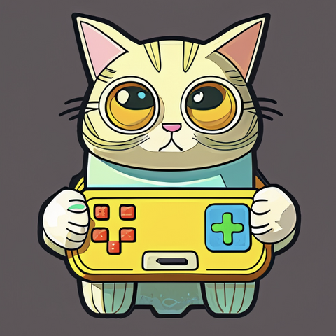 AI generated picture of a cat holding a yellow video game controller.