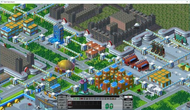 A view of his UI showing a futuristic city with buildings, roads, covered walkways connecting the buildings and huge, dark, sad buildings in some places. At the bottom center, the game's control interface, with several tabs.

X-COM: Apocalypse is a turn-based strategy game (3rd opus, released in 1997) with real-time combat options, 3rd part of the X-COM series. It takes place in 2084, 40 years after the 2nd, in MegaPrimus, a megalopolis built on the ruins of Toronto. Dimensional portals appearing above MegaPrimus are the access point of a new alien race... OpenApoc is a libre and multi-platform compatible and improved engine (support of modern hardware, modding, removal of limitations, ...).