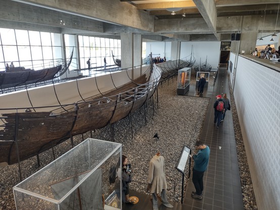 a view of the main hall in the Viking ship museum in Roskilde, Denmark