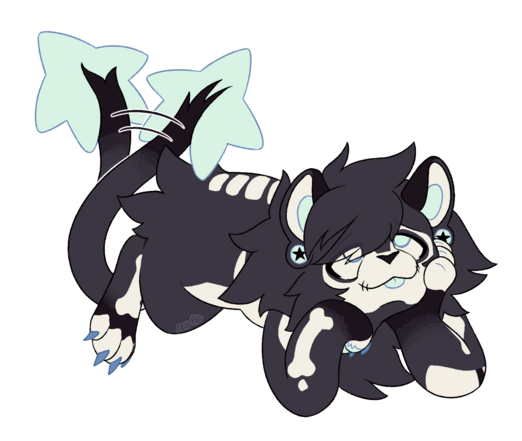skeleton-like luxray design lying on his belly, looking up dreamily