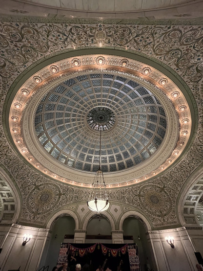 The dome of the main hall of the Chicago Cultural Center. The dome was designed by Tiffany.