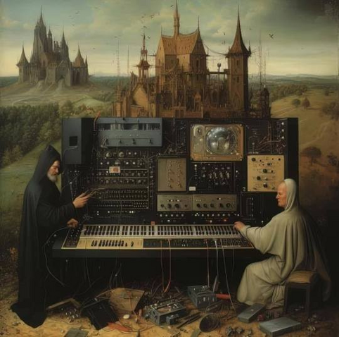 The gospel according to disciple of #Techno:
And the angel said, "Go forth and #synth, spread out over the earth and multiply your tunes upon this fair and bright land”
(By artist Alessandro Sicioldr) 
#trance #electronic #music #rave #history #meme