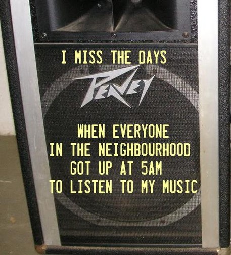 a large professional Peavey DJ speaker captioned. 

I miss the days when everyone in the neighbourhood got up at 5am to listen to my music