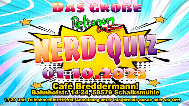 HEUTE, Leute! Retronom On Tour um 17 Uhr!
Das Nerd-Quiz im Cafe Breddermann in Schalksmühle!
Dazu daddeln an #C64, #SNES und #Sega #Mastersystem! Eintritt und Teilnahme am Quiz frei!
https://breddermann.cafe/events/
Wer nicht dabei sein kann, wir streamen ab ca. 17:30 auf www.twitch.tv/retronomarcade

#retronomarcade #bestegäste #RETROGAMING #Nerds #NRW #Sauerland #twitch #event #heute