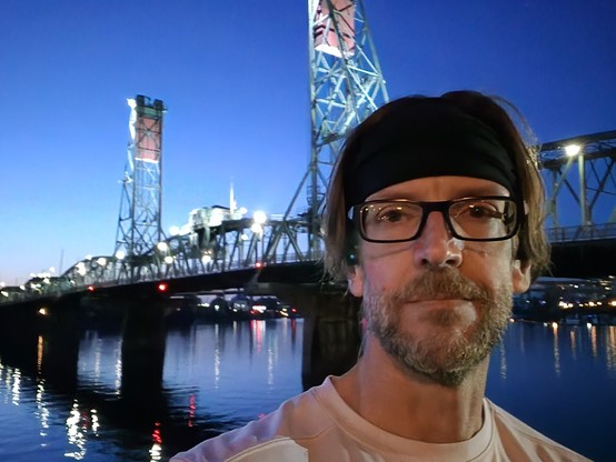 Me standing in front of the Hawthorne Bridge in downtown Portland