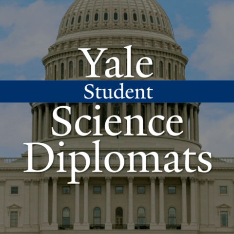 Yale Student Science Diplomats. Background photo of the United States Capitol Building.