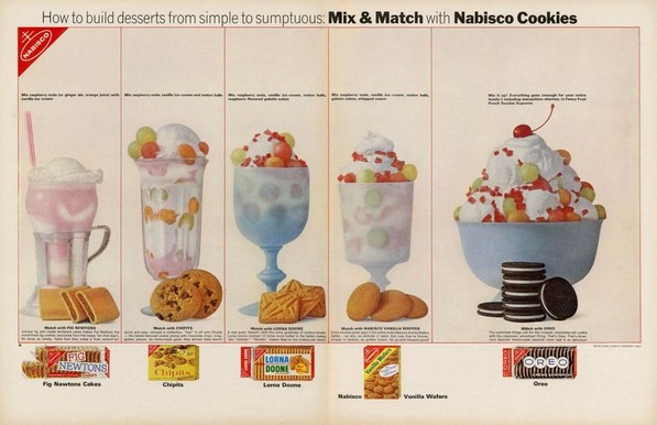 5 panles with various ice cream treats and cookies are shown