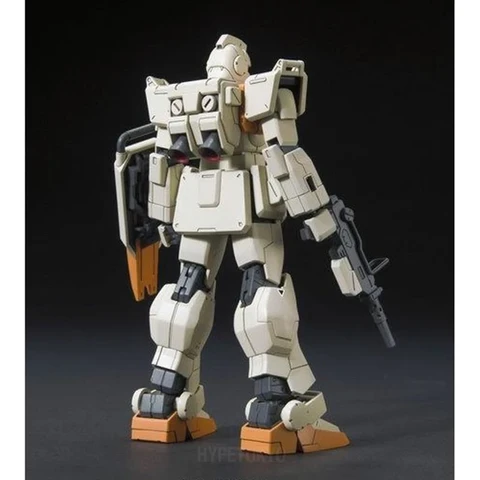 photograph of the model from behind, he has a shield on one arm and a laser gun in his other hand