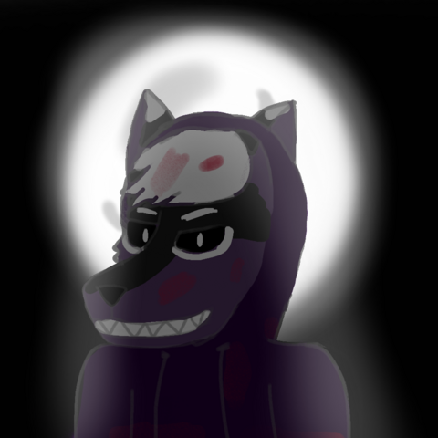 Spooky pfp of avaros standing in front of a moon, wearing a hoodie and being covered in blood