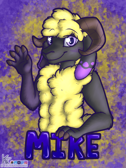 digital art of a Ram character made for a digital badge. The name on the badge is Mike