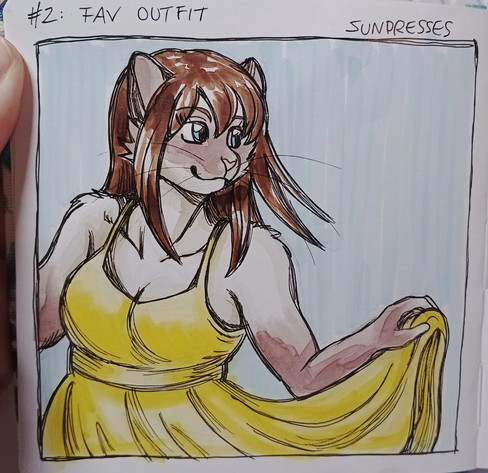 drawing of an anthro cat in a yellow sundress