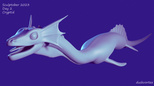 a front view of a simple 3D sculpt of an an aquatic serpentine creature known as the LagarfljÃ³t worm