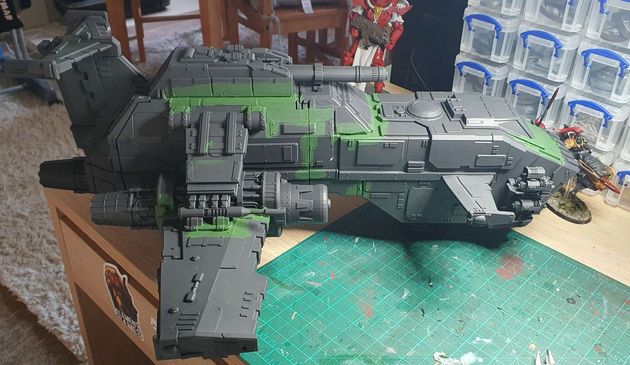 Thunderhawk Gunship print, assembled and being primed/painted.