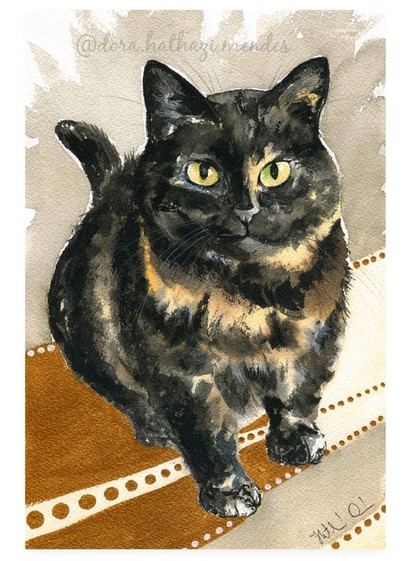 Tortoiseshell Cat Painting by Dora Hathazi Mendes