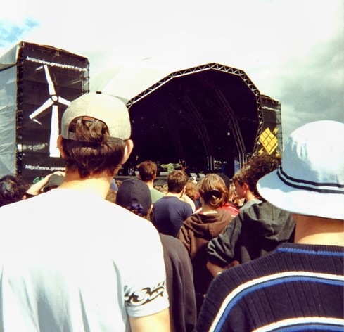 (my) photo of Dogstar (Keanu Reeves) playing on stage at Glastonbury in 1999.