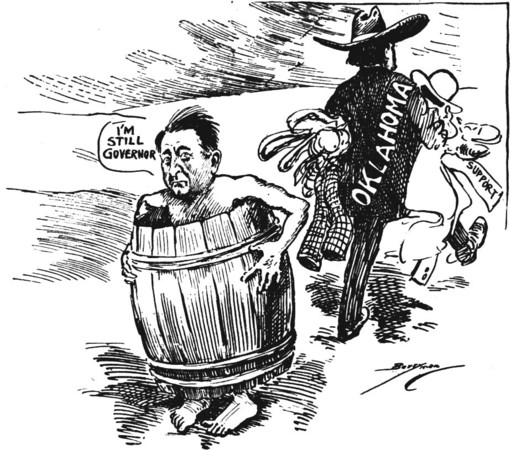 Clifford Berryman cartoon of denuded Jack Walton claiming "I'm still governor"