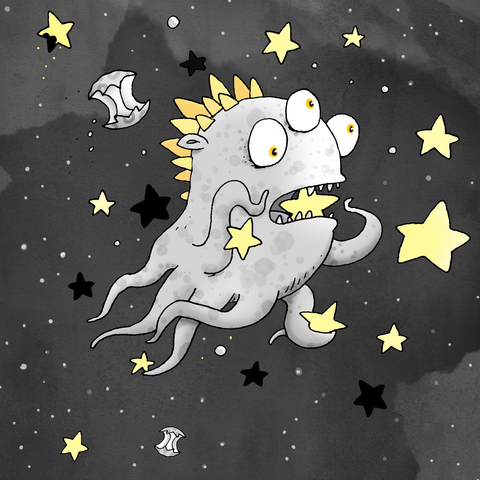 Space monster dining on stars and planets